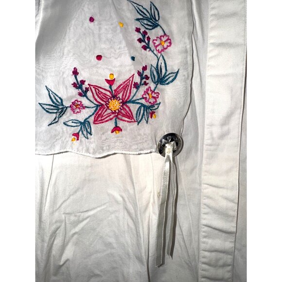 Vintage Frontier Series White Embroidered Western Button-Up Shirt With Floral De - Picture 3 of 5